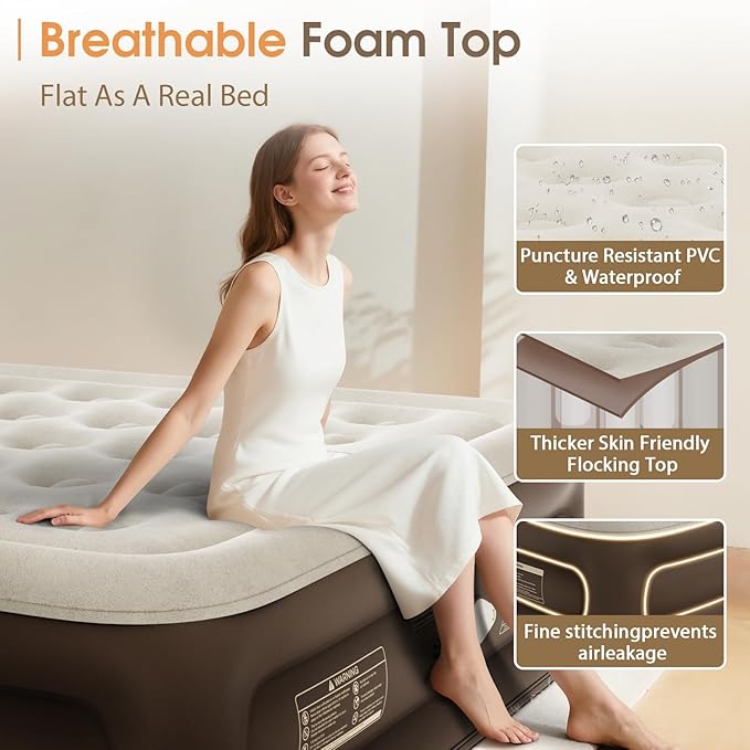 Queen Size Airbed with Detachable Rechargeable Pump - for Camping & Home Use, Portable Design, Supports up to 660 lbs MAX