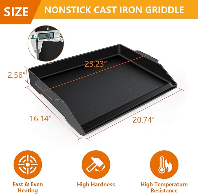 Universal Cast Iron Griddle 23" X 16",Pre-Seasoned Nonstick Coating Griddle Stove Top Griddle For All Gas Grills And 4 Burner Range Oven,Cast Iron Griddle For Stove Top With Extra High Sidewalls