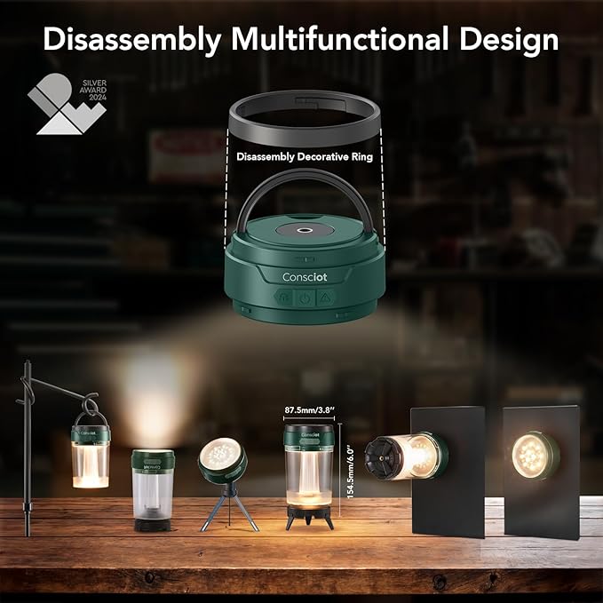 Consciot LED Camping Lantern, USB-C Rechargeable, 5 Light Modes 3 Color Temperatures 4400mAh Battery | Disassembly Free Design & Magnetic | Dimmable Flash Light & Night Light for Indoor and Outdoor