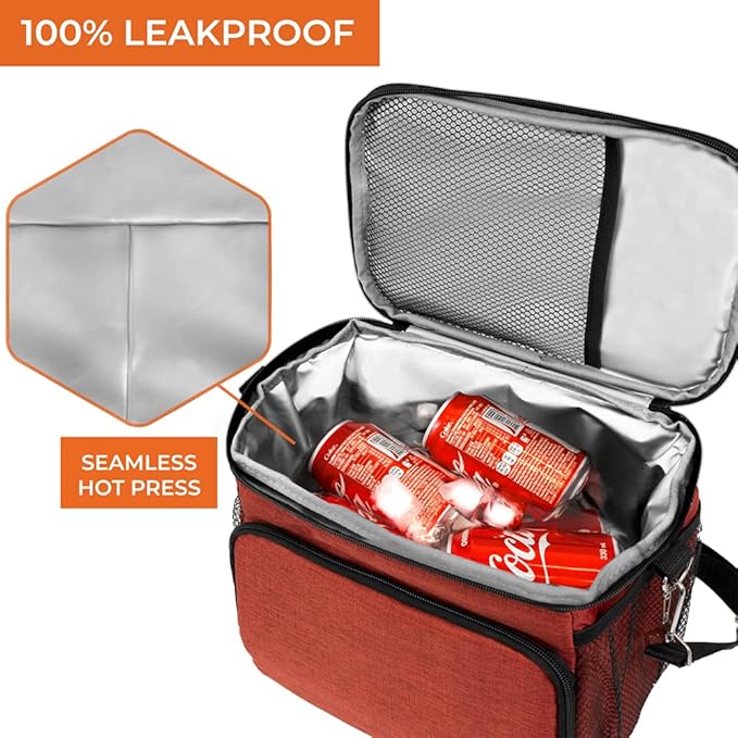 opux Insulated Lunch Bag for Men Women, Soft Lunch Box for Office Work School Picnic, Leakproof Lunch Cooler Bag with Shoulder Strap for Kid Adult Boy Girl, Medium Lunchbox Lunch Tote (Heather Red)