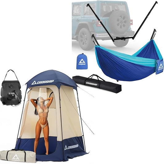 Hitch Mount Hammock Stand & Camping Shower Tent with Shower Bag for Outdoor Camping