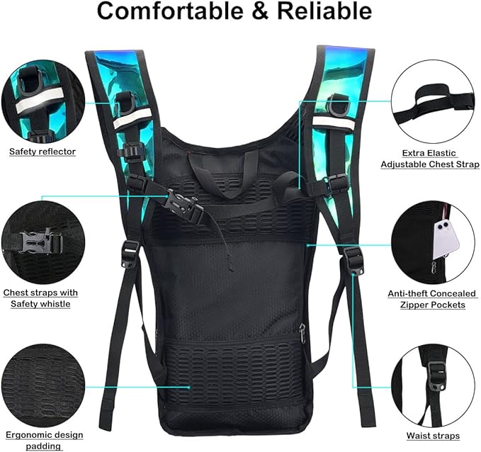 Hydration Backpack Pack, Water Backpack 20L Included 2L Hydration Bladder, Festival Essential - Rave Hydration Pack Hydropack for Hiking, Running, Biking, Festival Gear