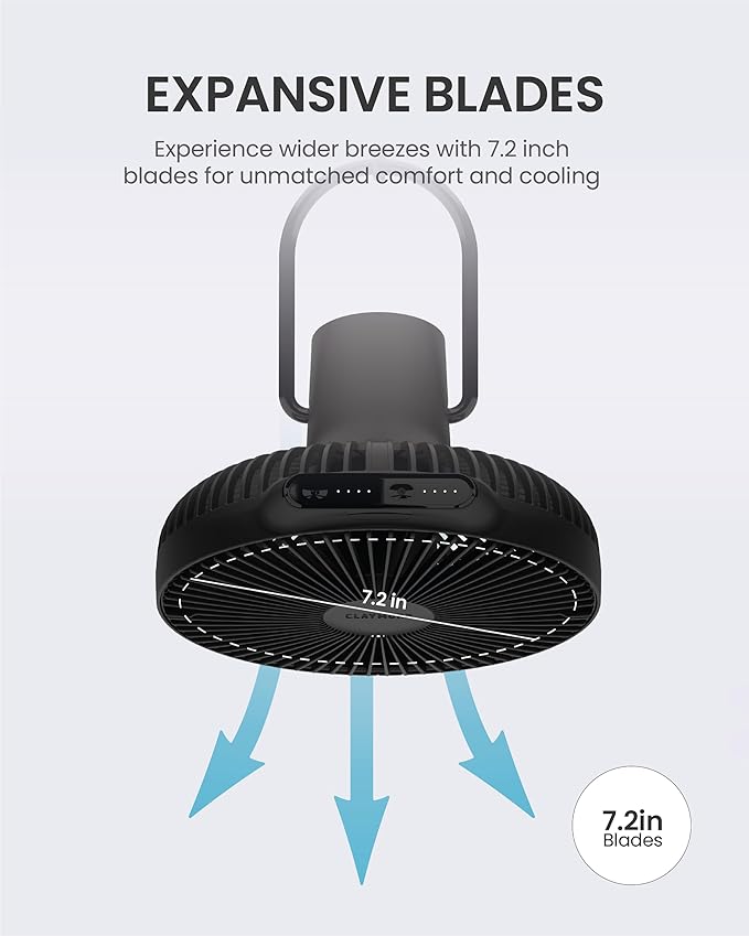 Claymore V1040 Fan (Black) - Premium Rechargeable Portable Air Circulator. Powerful, Quiet with Large 10,400mAh Battery, Versatile Stand & Remote Control. Up to 23 Hours Runtime, All Seasons.