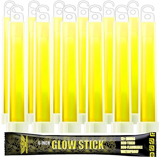 EVERLIT Survival Emergency Glow Sticks- 6 Inches Light Sticks for First Aid Kit, Survival Kit, Camping, Hiking, Outdoor, Disasters, Emergencies Up to 12 Hours Duration… (12 Pack, Yellow)