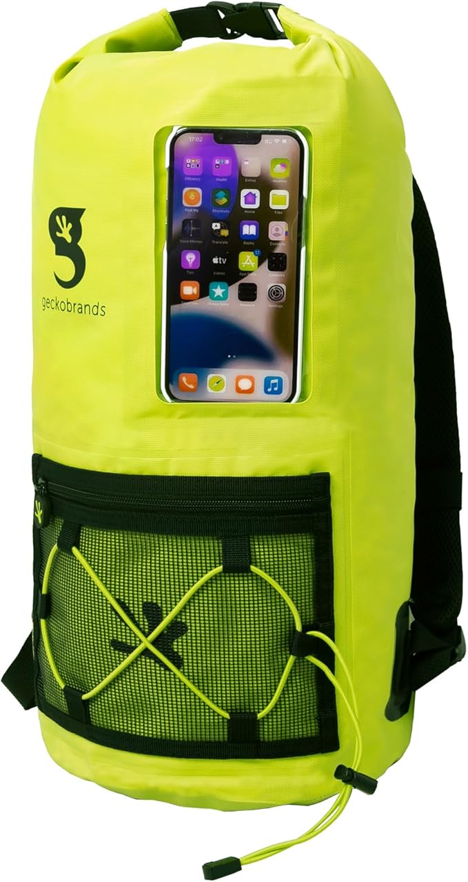 geckobrands Hydroner 20L Waterproof Dry Bag Backpack – Lightweight Roll-Top Bag with Clear Phone Pouch for Outdoor Activities