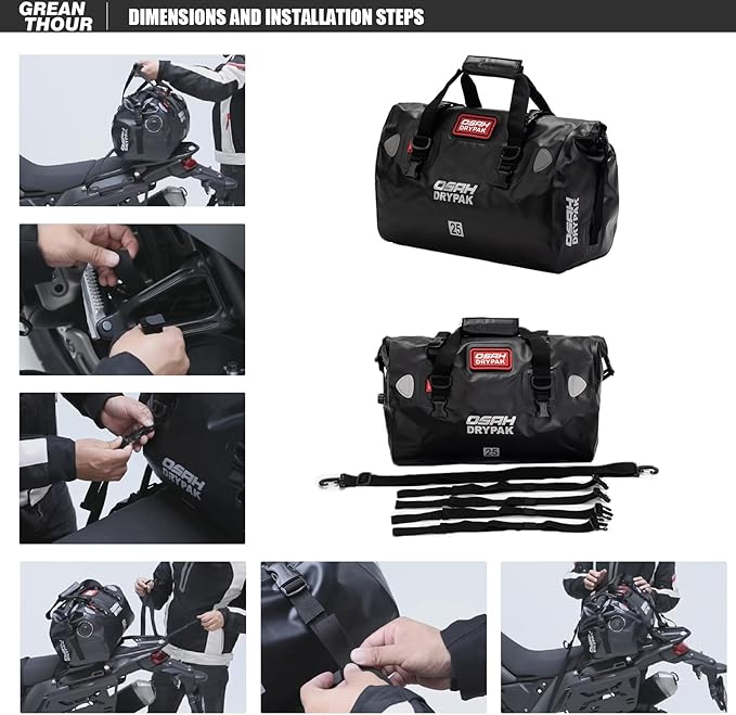 Motorcycle Dry Bag - Waterproof Motorcycle Duffle & Luggage Tail Bag Saddle Bags with Roll Top Closure, Large Storage Space，for Motorcycle Back Seat(MudBrown, 60L)