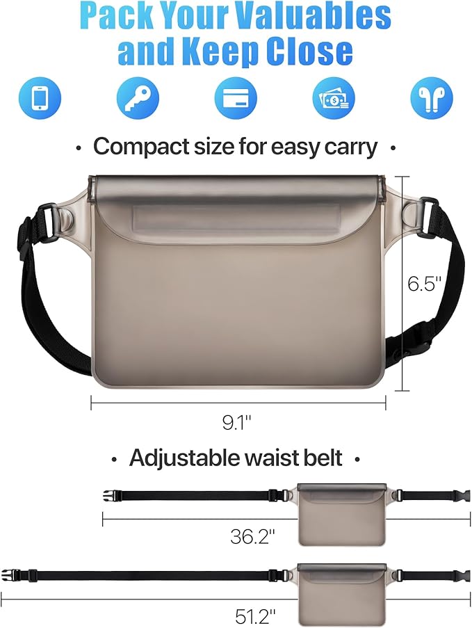 F-color Waterproof Fanny Pack - Waterproof Phone Pouch with Waist Strap - Cruise Essentials 2025 Must Haves Waterproof Pouch Dry Bag Keep Phone Valuables Safe for Beach Kayaking Boating Fishing