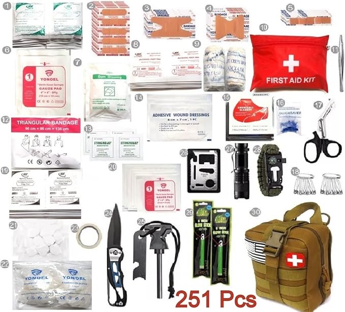 Galaxy 251 Pcs First Aid Kits for Survival Emergency Trauma Military Combat Tactical Medical Hunting Camping Hiking IFAK EMT Bag (Khaki)