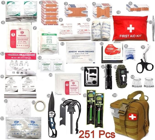 Galaxy 251 Pcs First Aid Kits for Survival Emergency Trauma Military Combat Tactical Medical Hunting Camping Hiking IFAK EMT Bag (Khaki)