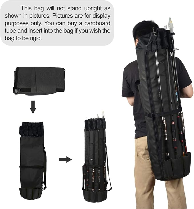 LEADALLWAY Portable Fishing Rod Case - Durable Folding Oxford Fabric Tackle Carry Bag - Multifunction, Large Capacity, Waterproof - Holds 5 Poles