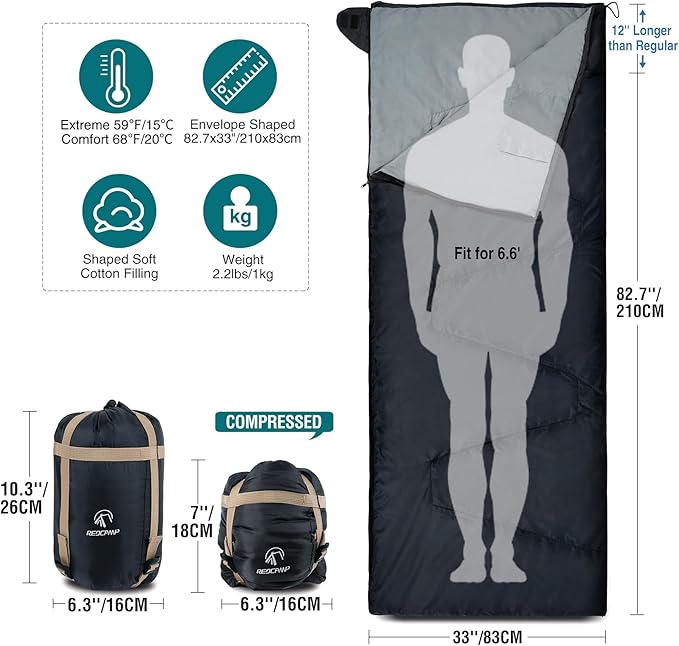 REDCAMP Ultra Lightweight Sleeping Bag for Backpacking, Comfort for Adults Warm Weather, with Compression Sack
