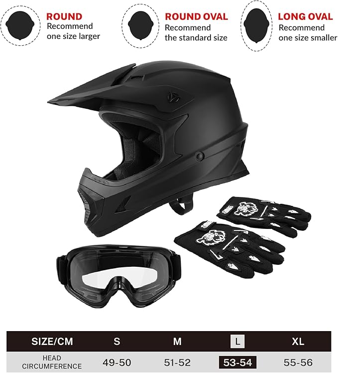 TCT-MOTORPARTS DOT Youth Kids Motocross ATV Full Face Helmets for Offroad Street Dirt Bike Go-Kart BMX MX Matte Black Large