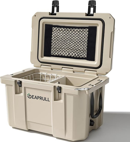 60 Quart Hard Cooler, Insulated Ice Chest Box Holds Ice for up to 6 Days, Portable Cooler with Nylon Rope Handles, Cup Holders, Double Latches for Camping Drink, Beach, Picnic, Fishing, Boat, Barbecue