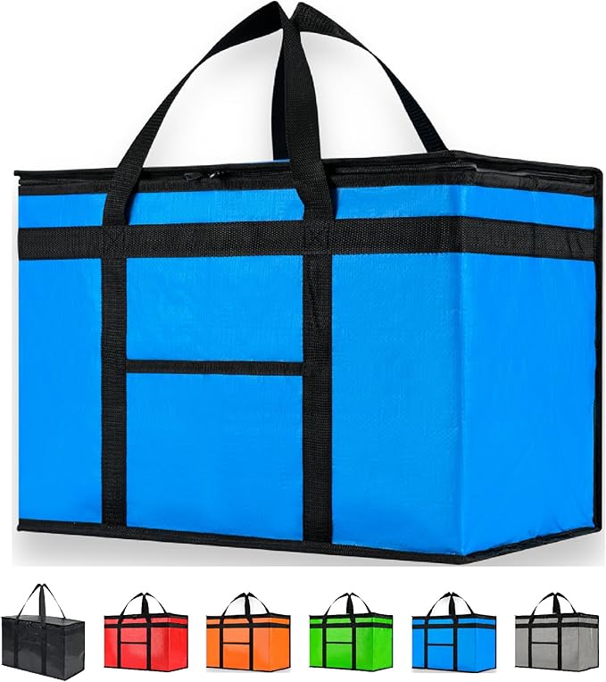 NZ home Durable XXL PRO Insulated Cooler Bag and Food Warmer for Delivery & Grocery Shopping with Zippered Top, Blue Commercial Grade (1 Pack)