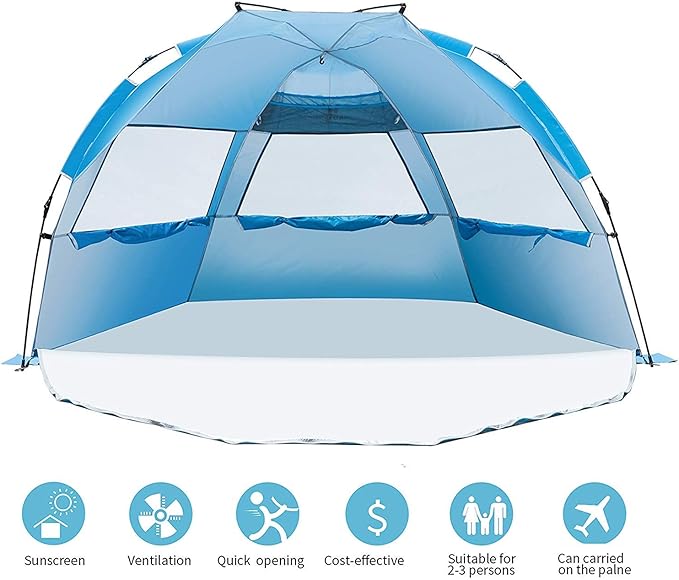 Beach Tent-Outdoors Easy Up Cabana Tent Sun Shelter Beach Umbrella, Deluxe Large for 5-6 Person Blue