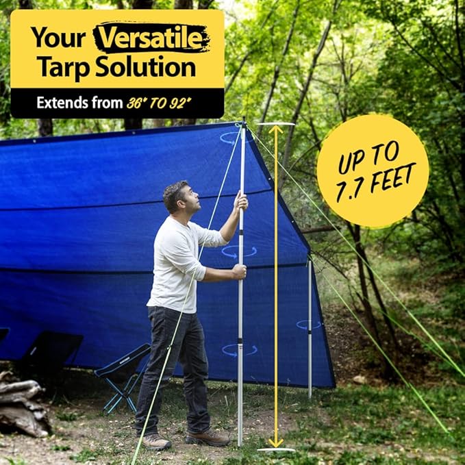 Everbeam Adjustable Tarp Poles - Extend to 92" - Portable & Lightweight, Ideal for Awning, Tent Fly - Includes Guy Lines, Stakes, Carry Bag