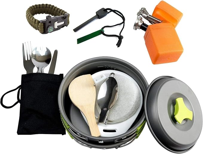MalloMe Camping Cookware 18pc Mess Kit w/Backpacking Stove – Camping Cooking Set for Backpacking Gear - Camping Pots and Pans Set w/Camping Pot Pan Stove Utensils Camp Kitchen Equipment Accessories