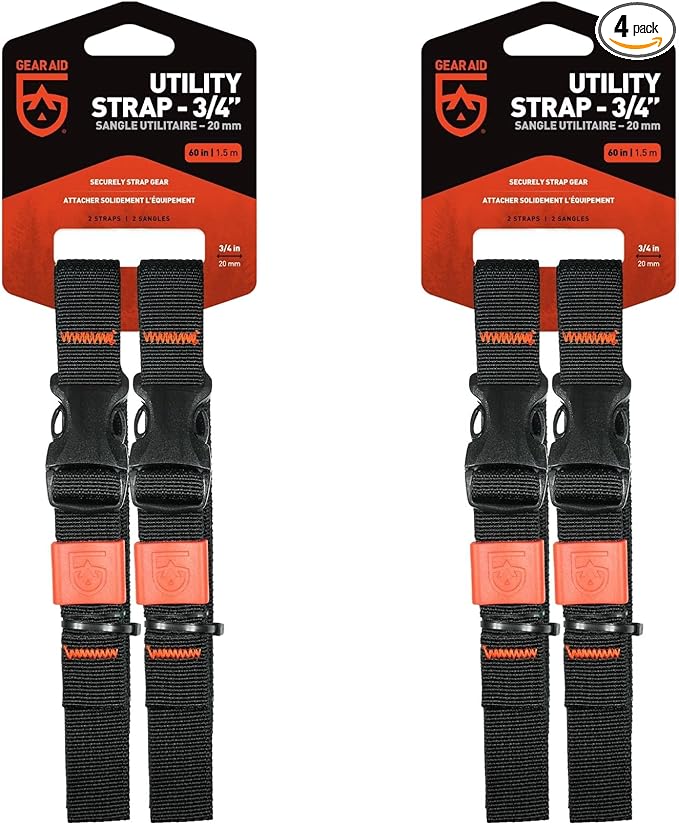 GEAR AID Utility Straps with Side-Release Buckle, Secure and Compress Camping, Biking, Hunting, Boating Gear, Multiple Sizes