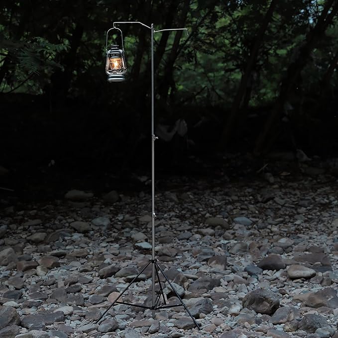 camping moon CAMPINGMOON Heavy Duty Stainless Steel Lantern Pile Driver Height Adjustable with Tripod Stand and Storage Bag D-240, D-243