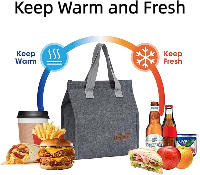 Lunch bag, Insulated Lunch Bag for Women Men, Lunch Containers Reusable Lunch Tote Bags for Work, Travel, Outdoor (Grey)