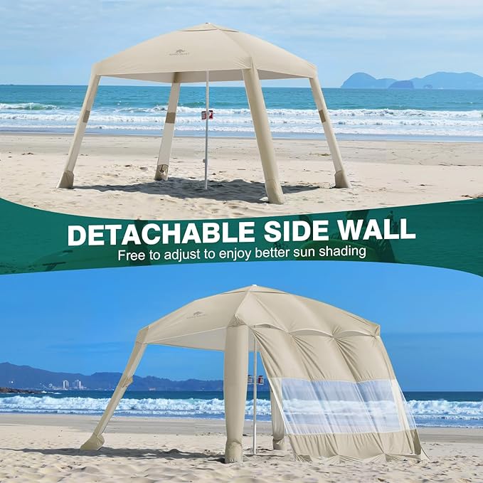 Rhino Valley Beach Cabana, 8 × 8FT Foldable Beach Tent with Cup Holder, Beach Canopy Easy Setup with UPF50+ Protection, Windproof Stable Beach Tent, Portable Beach Cabana Tent for Beach Camping