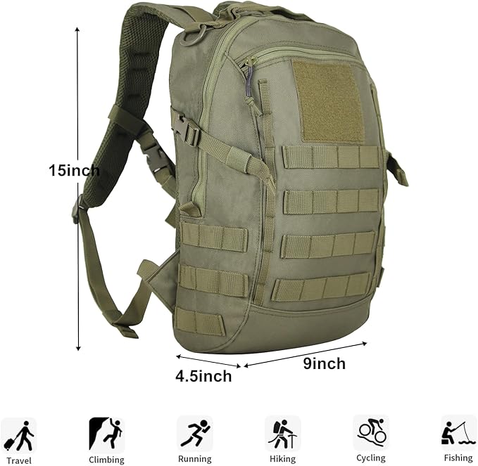 Small Tactical Backpack Military Daypack 12L Molle Bag Rucksack Army Daypack for Outdoor,Hiking,Camping,Travel (Green)