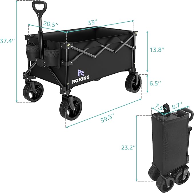 Folding Wagon Cart with Wheels Foldable - Collapsible Wagons Carts Heavy Duty, Fold Up Portable Utility Wagon for Grocery Beach Sports Fishing Camping Shopping, Carrito para Cargar Cosas Con Ruedas