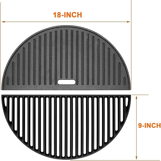 18" Grill Grate & Griddle Replacement for Kamado Joe Grill Accessories Classic III, II, I Stand-Alone, Solo Stove, for Large Big Green Egg Cast Iron Grate, Vision Parts VGKSS-CC2, B-11N1A1-Y2A