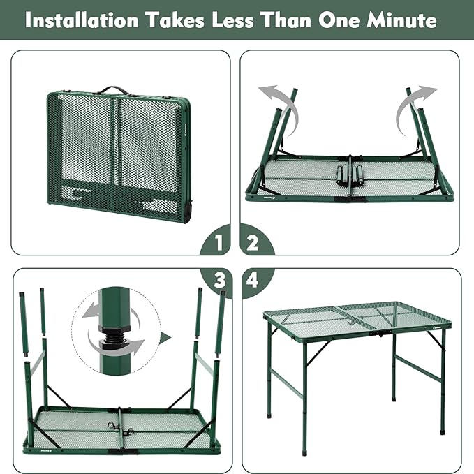 Folding Table, Easy for Storage, Compact and Portable Picnic Table for Grill, Outdoor Camping, Garden, Patio, Dining, BBQ, Party, Market, 3Ft (Medium, Green)