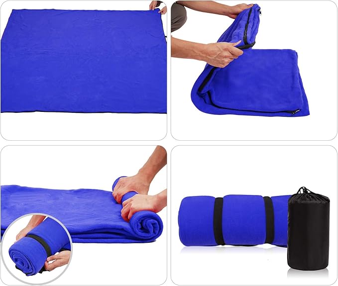 REDCAMP Fleece Sleeping Bag Liner for Adult Warm or Cold Weather, 75" Long Full Sized Zipper Camping Blanket for Outdoor Indoor Used with Sack, Navy Blue