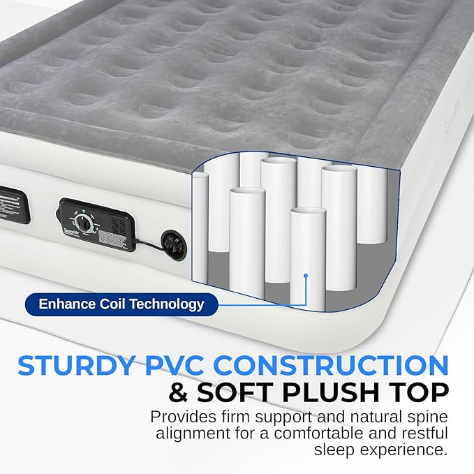 SereneLife Air Mattress with Built-In High Speed Pump – Self Inflatable Blow Up Full Size Airbed for Camping, Guests, Home & Travel – 18" Premium Raised Design, 700 lbs Capacity, Strong Spine Support