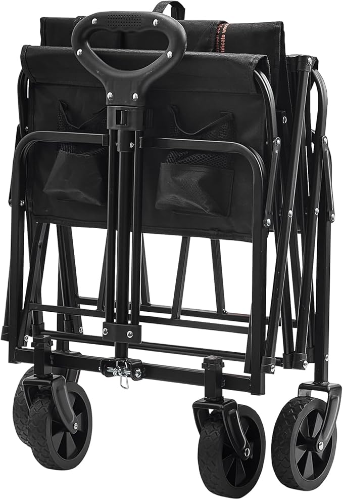VEVOR 350lbs Collapsible Foldable Wagon Cart, Heavy Duty Foldable Utility Beach Wagon with Big Wheels, Portable Grocery Camping Cart with All Terrain Wheels and Drink Holder