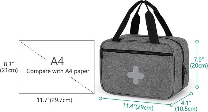CURMIO Small First Aid Bag, Empty Emergency Trauma Kit Organizer Bag for Hiking, Camping, Car, Travel, Home and Outdoor, Gray, BAG ONLY, Patent Pending