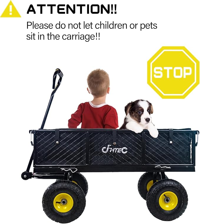 Garden Cart Heavy Duty 300KG Utility Wagon Cart with Removable Black Mesh Sides, Great for Garden, Farm, Yard, Lawn, Deformable Steel Garden Wagon Cart with 10" 3.50-4 Wheels and Oxford Liner