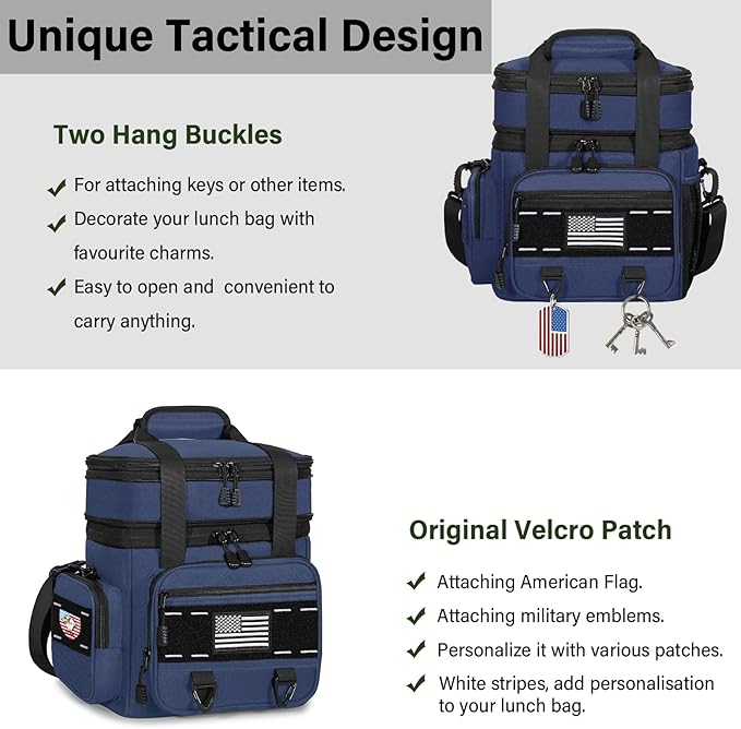 Expandable Tactical Lunch Box, Large Insulated Lunch Cooler Bag Heavy Duty Leakproof Lunch Pail for Men Adults Work Office Outdoor Picnic Trips,16L,Blue