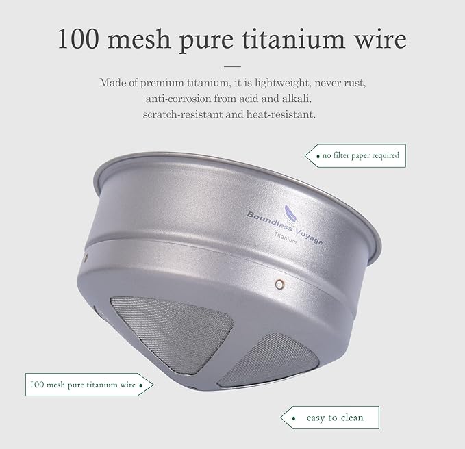 Boundless Voyage Titanium Coffee Mesh Filter Pour Over Paperless Coffee Filter Outdoor Camping Reusable Coffee Dripper Holder