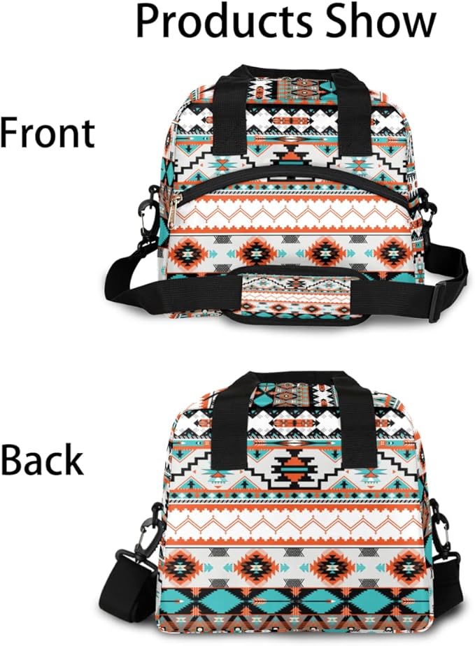 Western Style Insulated Lunch Bags for Women Men Adult Ethnic Aztec Geometric Reusable Lunch Tote Therma Cooler Bag with Shoulder Strap Lunch Box for School Work Office Picnic Meal Prep Bag