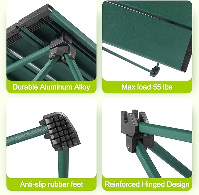 Tesouro Portable Camping Table,Folding Side Table Aluminum Top for Outdoor Cooking, Hiking, Travel, Picnic (Blackish Green, Large)