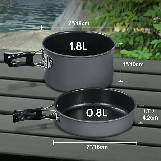 REDCAMP 12/14/15/19 PCS Camping Cookware Mess Kit Camping Gear Campfire Utensils Lightweight Stackable Pot Pan Bowls Soup Spoon with Storage Bag for Camping, Backpacking, Outdoor Cooking, Picnic