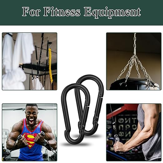 100Pcs Blcak M6 Spring Snap Hooks Carabiner, 2-3/8" Carabiner Clip, Heavy Duty Small Carabiner, 260LBS Holding Capacity Carbon Steel Snap Clip Hook for Swing Hammock Gym Outdoor Hiking Camping
