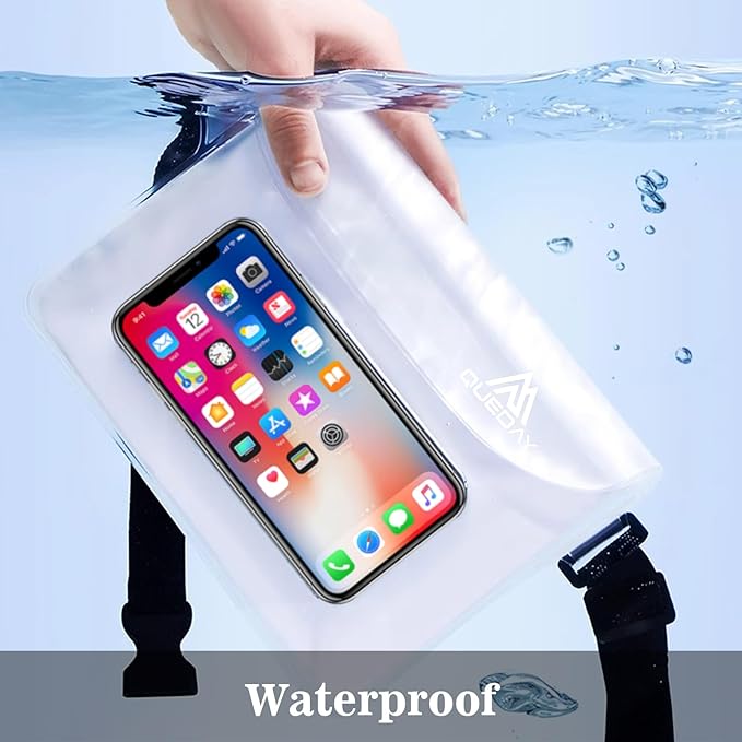 Queday 4-Pack Waterproof Pouch with Waist Strap, Screen Touchable Dry Bag with Adjustable Belt for Phone Valuables for Swimming Snorkeling Boating Fishing Kayaking Black White Pink Blue