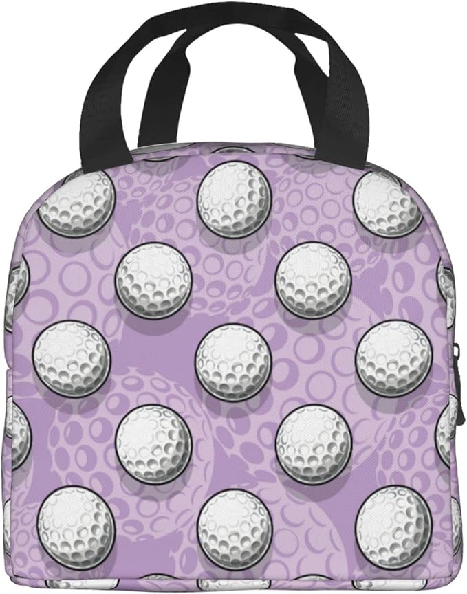 VOOHDDY Golf Ball Cute Purple Insulated Lunch Bag For Men Women Reusable Lunch Box Container Waterproof Portable Cooler Thermal Tote Bag For Work Office Picnic Beach Travel
