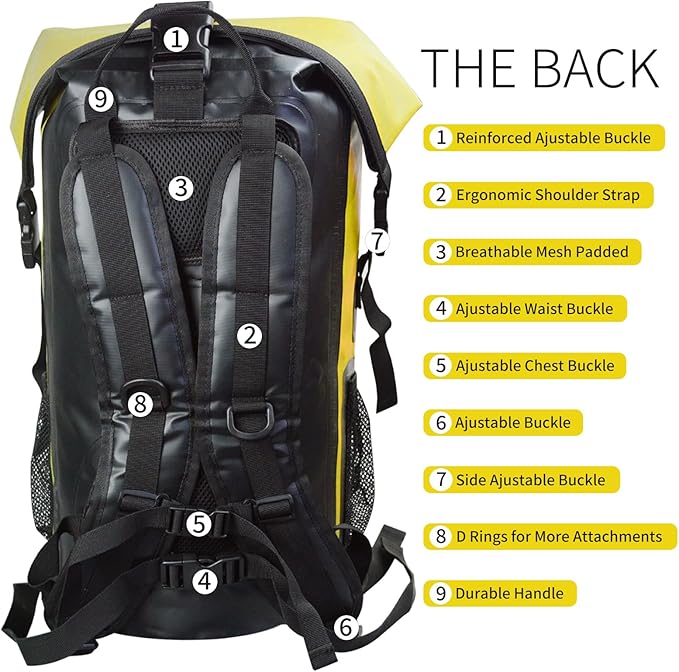 SEPEAK 55L Waterproof Marine Dry Bag, Roll Top Backpack, Heavy Duty Dry Sack for Kayaking, Boating,Swimming,Diving,Surfing,Rafting,Fishing,Camping,Hiking,with Reflective Strip,Yellow