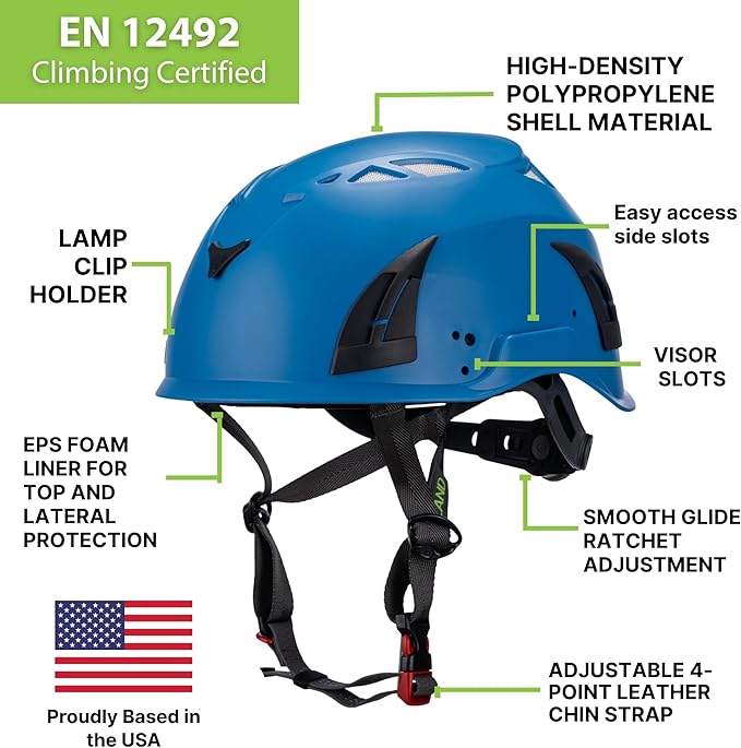 Land Helmets ClimbPro Helmet EN 12492 Vented for Rock Climbing – Durable, Lightweight Shell, Adjustable Chin Strap, Perfect for Outdoor Adventure with Universal Accessory Slots