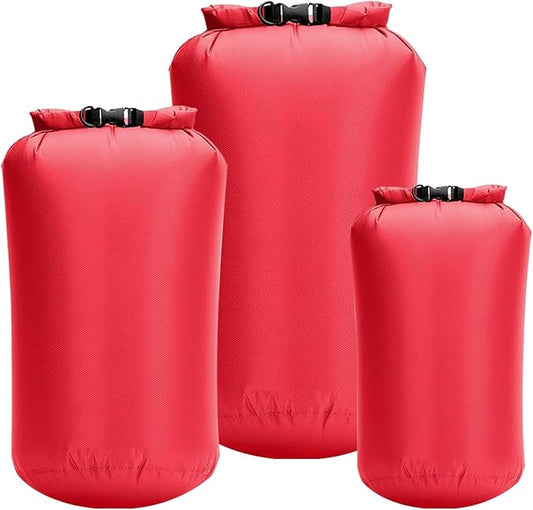 Waterproof Dry Bags 3 Pack (5L, 10L, 20L) - Lightweight Waterproof Storage Bags for Travel, Boating, Fishing, Rafting, Swimming, Camping & Outdoor Activities - Durable & Compact Design, Red