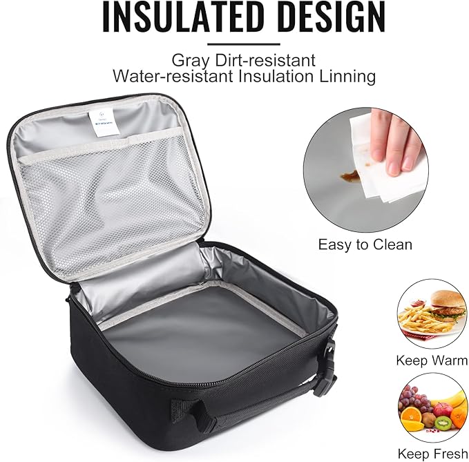 Genteen Lunch Box Kids, Insulated Lunch Bag Kids Boys Girls Back to School, Soft Lunch Box for Men Reusable Lunchbox for Office,Outdoor,School (Black)