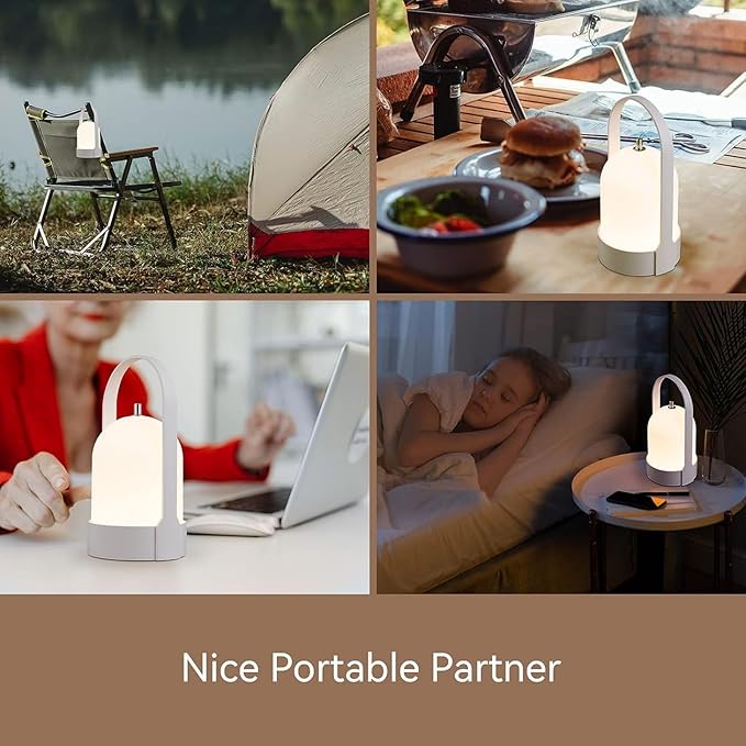 Tubicen Portable LED Cordless Rechargeable Lantern Table Lamp, 4000mAh Powerful Battery Operated Outdoor Table Lamps, 4 Levels Touch Dimmable Night Light for Camping Home Restaurant Bedroom Balcony