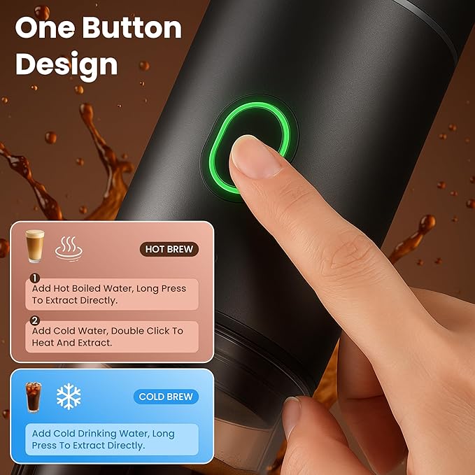 Portable Espresso Maker – Mini Travel Coffee Maker– Compact Portable Coffee Maker for Travel, Home, or Camping - USB-C 12V Powered, 15 Bar Pressure, 1560W