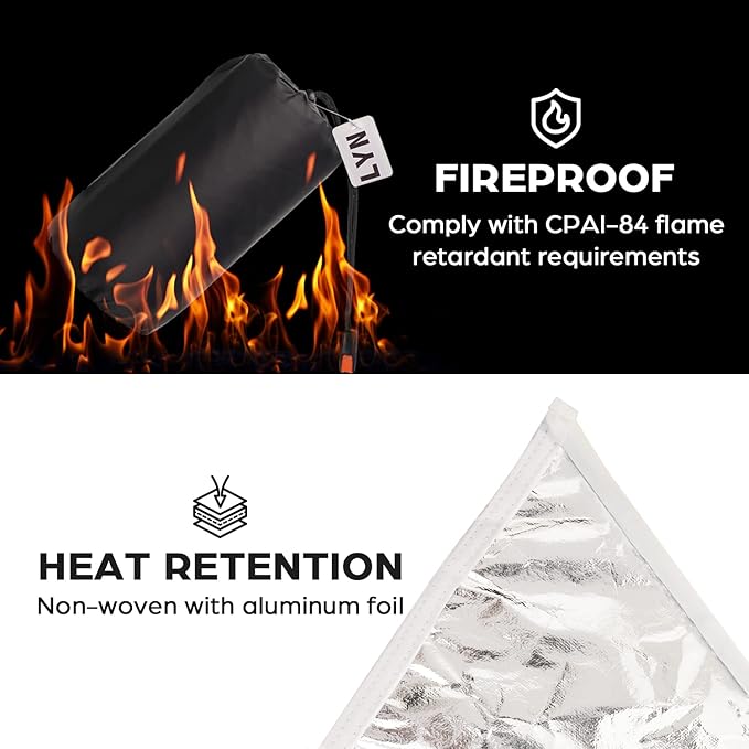 LYN Extra Large Zipper Reusable Survival Emergency Shelter Tent,Thermal Waterproof Fireproof Lightweight Bugout, with Paracord✚Stake for Camping,First Aid,Hiking&Bushcraft