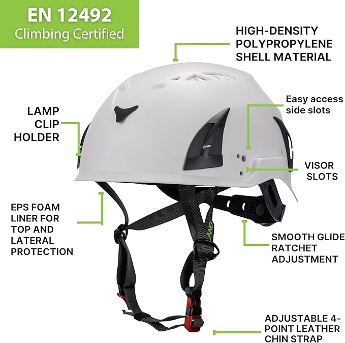 Land Helmets ClimbPro Helmet EN 12492 Vented for Rock Climbing – Durable, Lightweight Shell, Adjustable Chin Strap, Perfect for Outdoor Adventure with Universal Accessory Slots